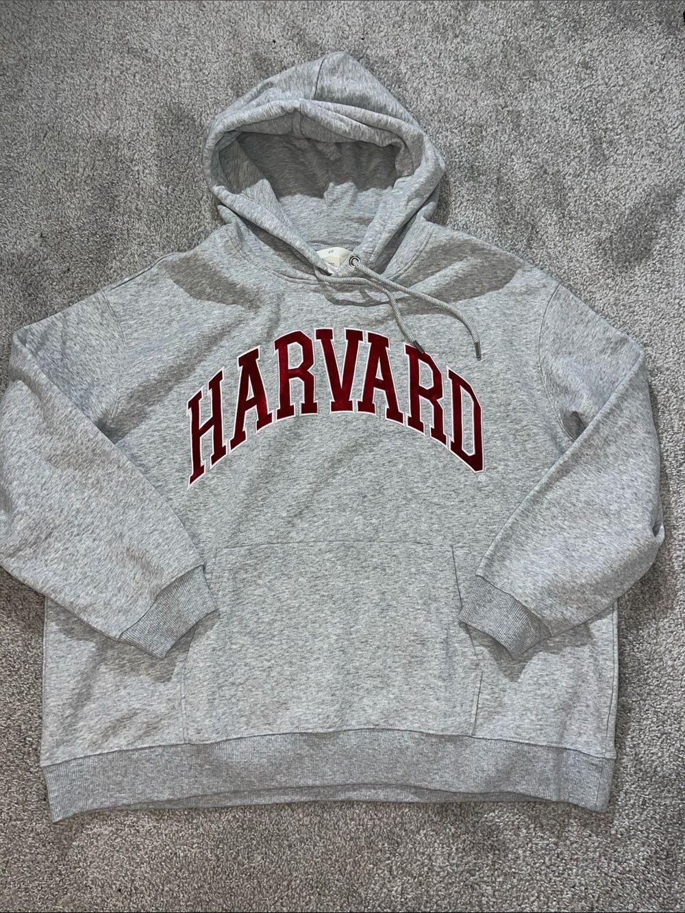 H&M Gray sewn Harvard University Hoodie Hooded Sweatshirt Size XL oversized Mens